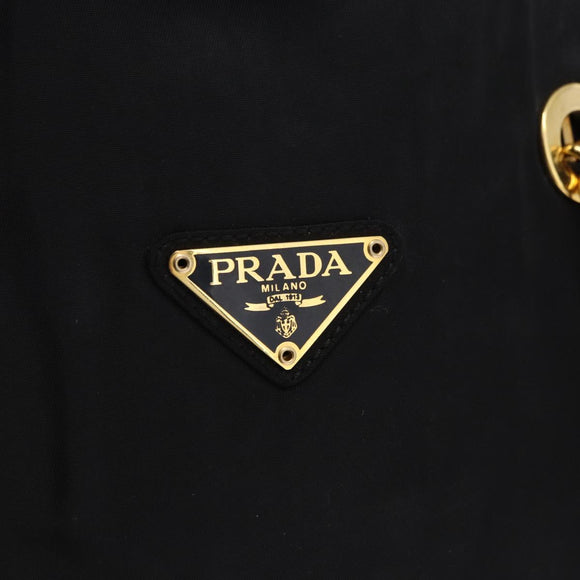 PRADA Chain Shoulder Bag Nylon Black Gold Tone Auth 194116