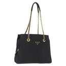 PRADA Chain Shoulder Bag Nylon Black Gold Tone Auth 194116-1
