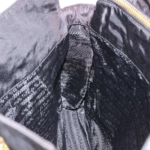 PRADA Chain Shoulder Bag Nylon Black Gold Tone Auth 194116