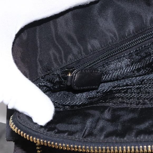 PRADA Chain Shoulder Bag Nylon Black Gold Tone Auth 194116