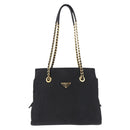 PRADA Chain Shoulder Bag Nylon Black Gold Tone Auth 194116-13