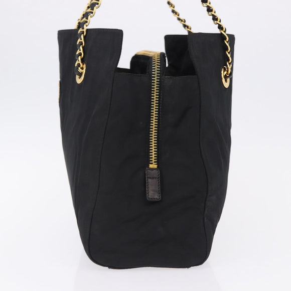 PRADA Chain Shoulder Bag Nylon Black Gold Tone Auth 194116