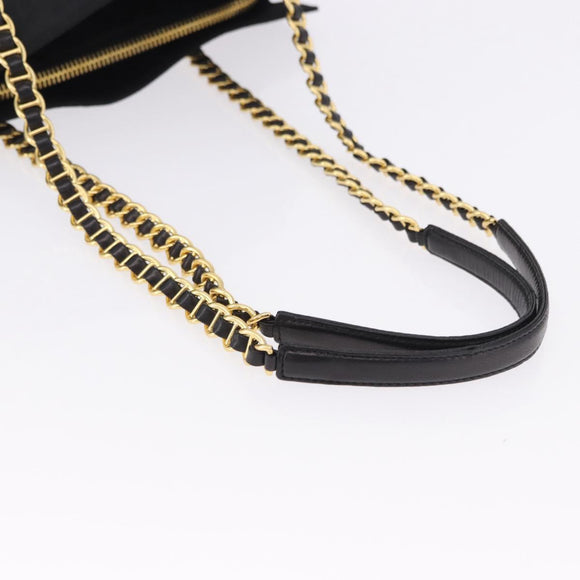 PRADA Chain Shoulder Bag Nylon Black Gold Tone Auth 194116