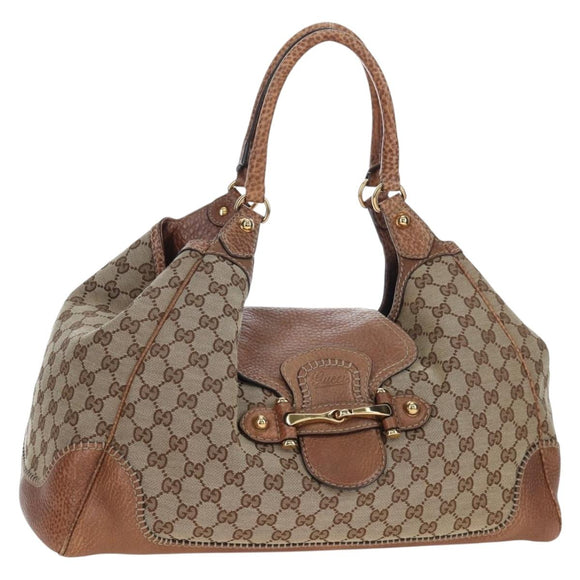 GUCCI GG Canvas Horsebit Tote Bag Beige Gold 223958 Auth 194118V