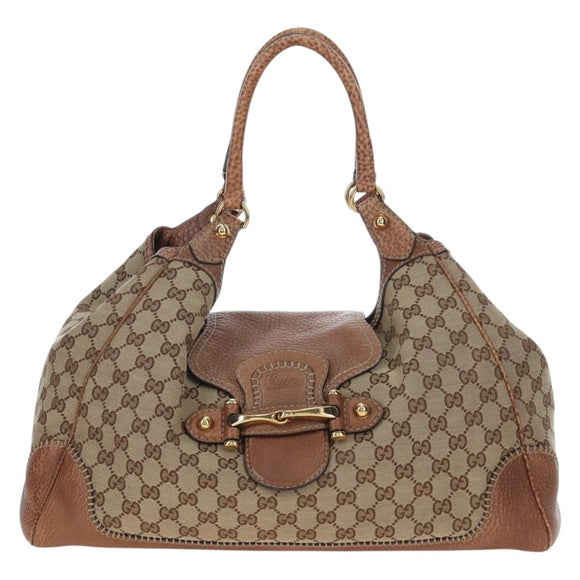 GUCCI GG Canvas Horsebit Tote Bag Beige Gold 223958 Auth 194118V