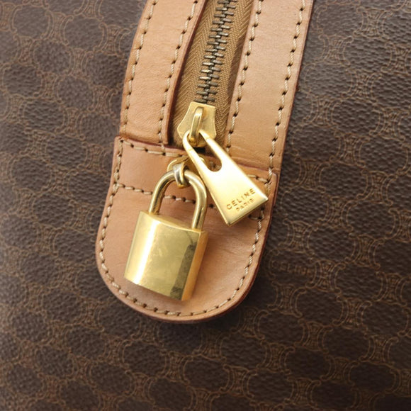 CELINE Macadam Boston Bag PVC Leather Brown Gold Tone Auth 194119A