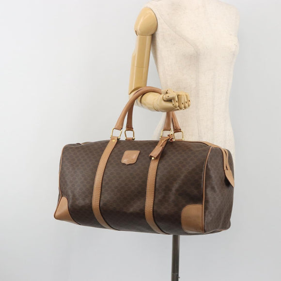 CELINE Macadam Boston Bag PVC Leather Brown Gold Tone Auth 194119A