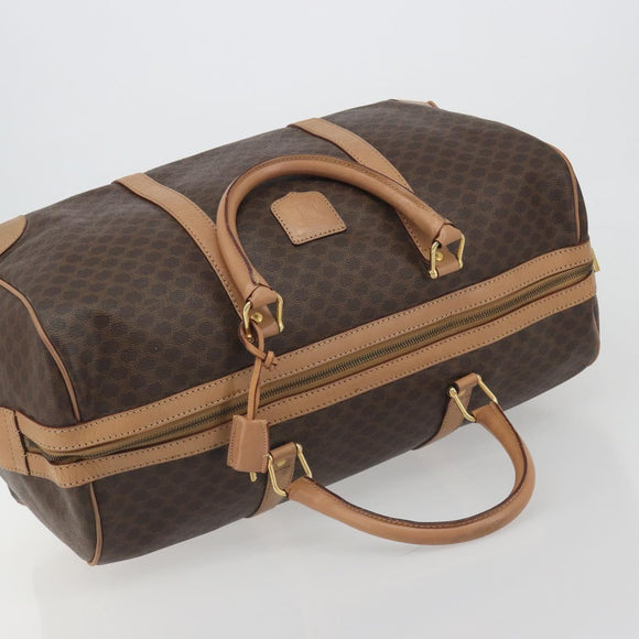 CELINE Macadam Boston Bag PVC Leather Brown Gold Tone Auth 194119A