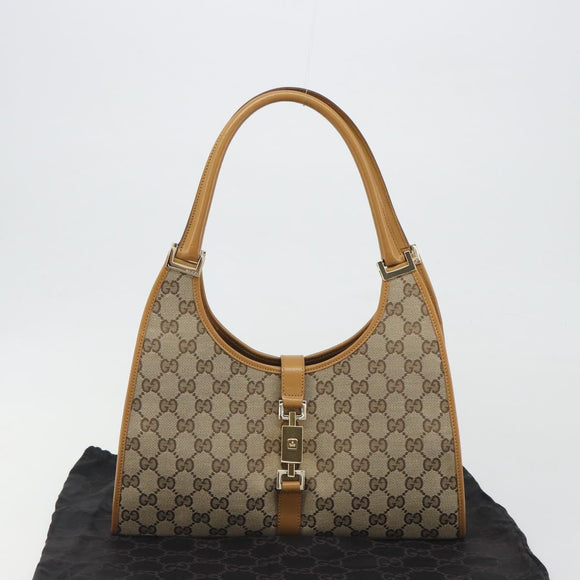 GUCCI GG Canvas Jackie Shoulder Bag Beige Gold 002 1067 1705 Auth 194125V