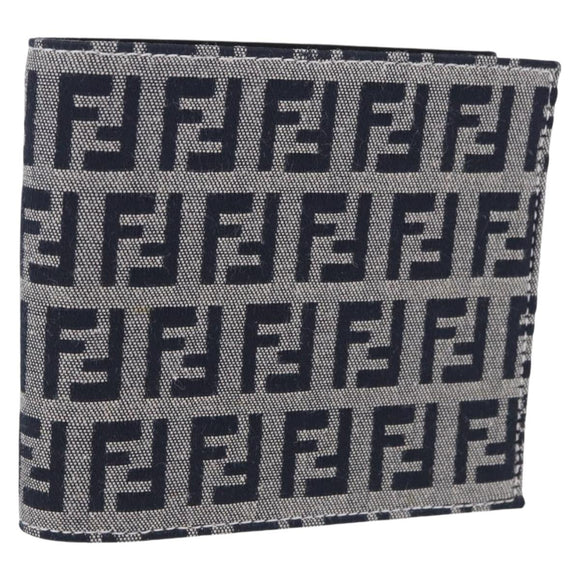 FENDI Zucchino Canvas Bifold Wallet Navy Auth 194127M