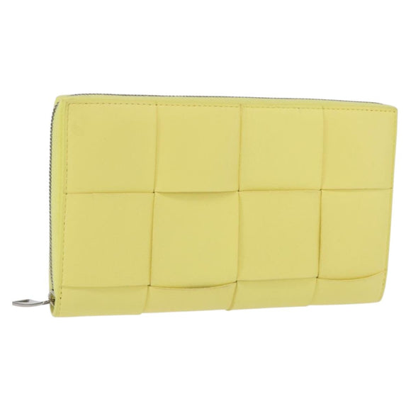 BOTTEGA VENETA MAXI INTRECCIATO Long Wallet Leather Yellow Silver Auth 194128M
