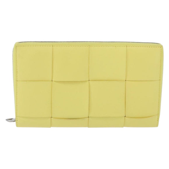 BOTTEGA VENETA MAXI INTRECCIATO Long Wallet Leather Yellow Silver Auth 194128M