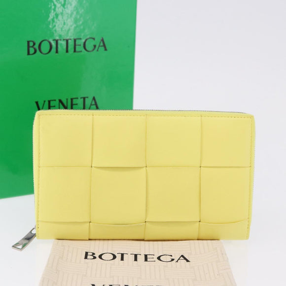BOTTEGA VENETA MAXI INTRECCIATO Long Wallet Leather Yellow Silver Auth 194128M