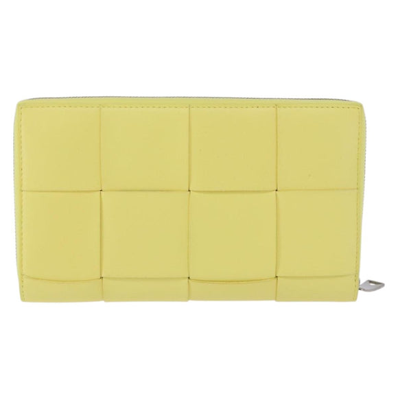 BOTTEGA VENETA MAXI INTRECCIATO Long Wallet Leather Yellow Silver Auth 194128M