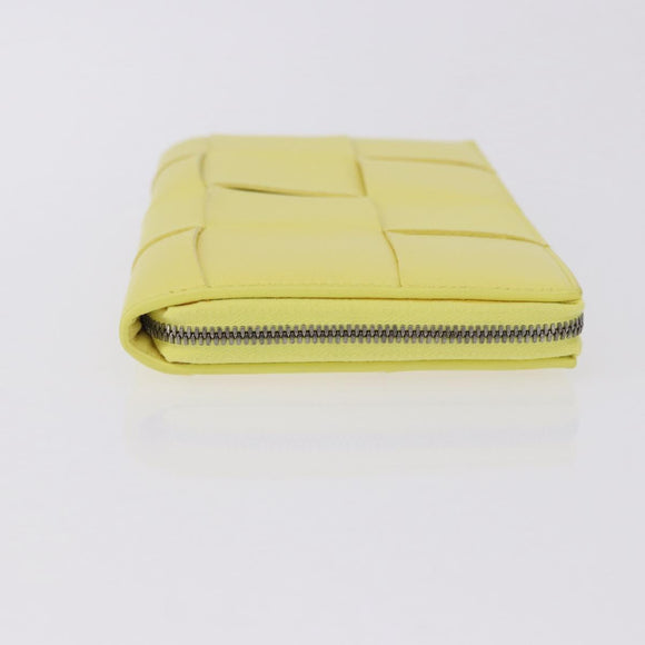 BOTTEGA VENETA MAXI INTRECCIATO Long Wallet Leather Yellow Silver Auth 194128M