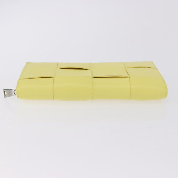 BOTTEGA VENETA MAXI INTRECCIATO Long Wallet Leather Yellow Silver Auth 194128M