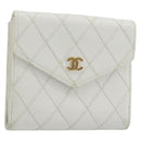 CHANEL Bicolore Bifold Wallet Caviar Skin White Gold Tone CC Auth 194133A-1