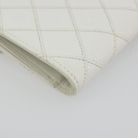 CHANEL Bicolore Bifold Wallet Caviar Skin White Gold Tone CC Auth 194133A
