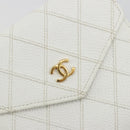 CHANEL Bicolore Bifold Wallet Caviar Skin White Gold Tone CC Auth 194133A-12