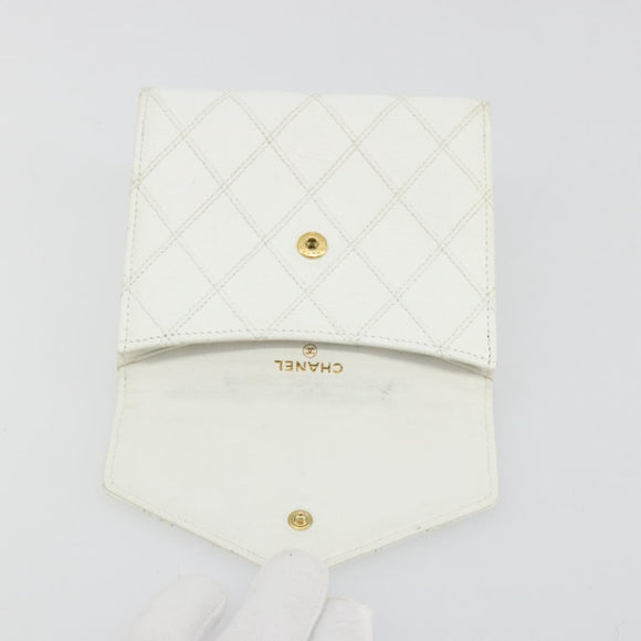 CHANEL Bicolore Bifold Wallet Caviar Skin White Gold Tone CC Auth 194133A