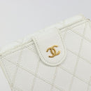 CHANEL Bicolore Bifold Wallet Caviar Skin White Gold Tone CC Auth 194133A-16