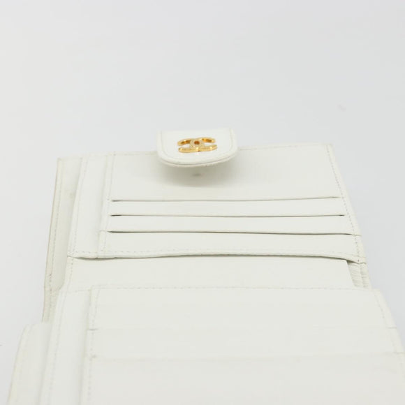 CHANEL Bicolore Bifold Wallet Caviar Skin White Gold Tone CC Auth 194133A