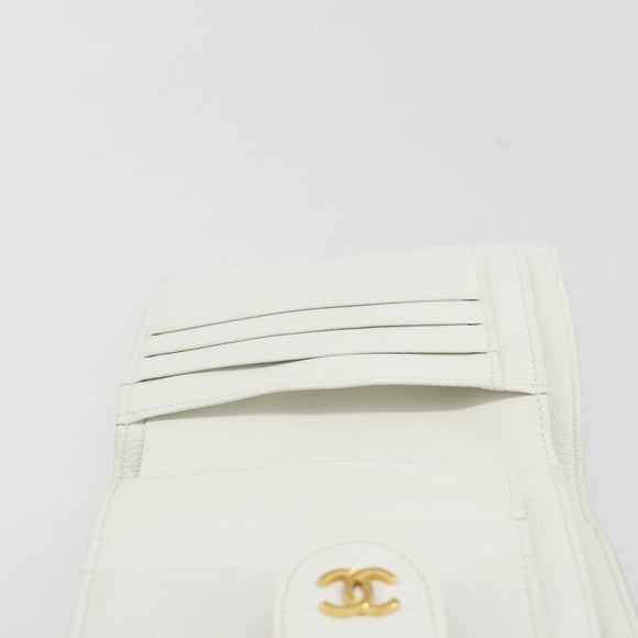 CHANEL Bicolore Bifold Wallet Caviar Skin White Gold Tone CC Auth 194133A