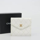 CHANEL Bicolore Bifold Wallet Caviar Skin White Gold Tone CC Auth 194133A-27