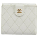 CHANEL Bicolore Bifold Wallet Caviar Skin White Gold Tone CC Auth 194133A-3