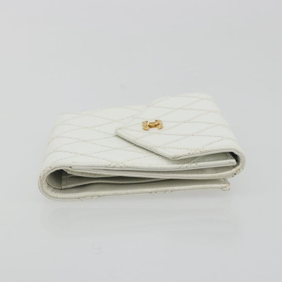 CHANEL Bicolore Bifold Wallet Caviar Skin White Gold Tone CC Auth 194133A