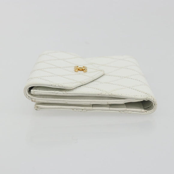 CHANEL Bicolore Bifold Wallet Caviar Skin White Gold Tone CC Auth 194133A