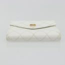 CHANEL Bicolore Bifold Wallet Caviar Skin White Gold Tone CC Auth 194133A-7