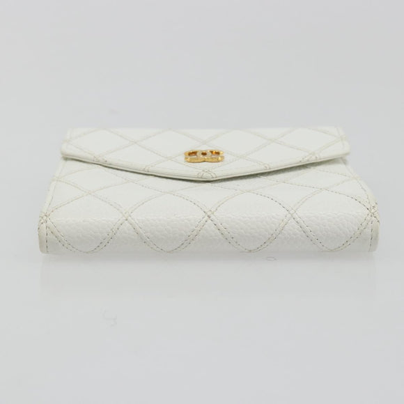 CHANEL Bicolore Bifold Wallet Caviar Skin White Gold Tone CC Auth 194133A