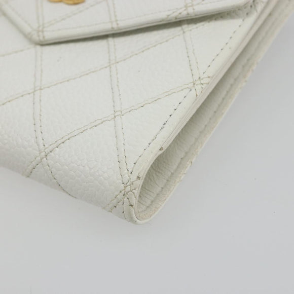 CHANEL Bicolore Bifold Wallet Caviar Skin White Gold Tone CC Auth 194133A