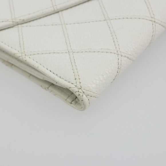 CHANEL Bicolore Bifold Wallet Caviar Skin White Gold Tone CC Auth 194133A
