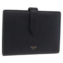 CELINE Medium Strap Wallet Leather Black Gold Auth 194135A-1