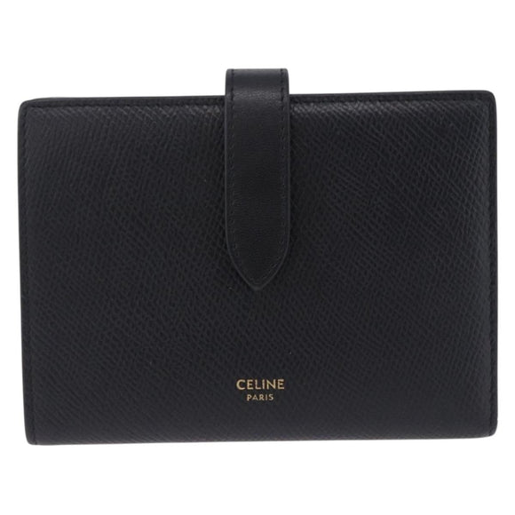 CELINE Medium Strap Wallet Leather Black Gold Auth 194135A