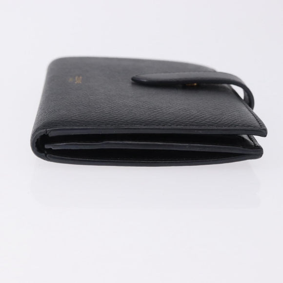 CELINE Medium Strap Wallet Leather Black Gold Auth 194135A