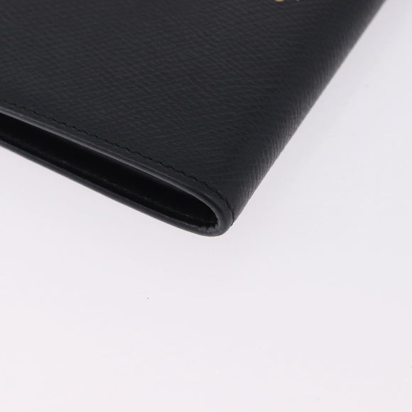 CELINE Medium Strap Wallet Leather Black Gold Auth 194135A