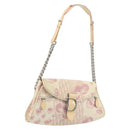 Christian Dior Saddle Chain Shoulder Bag Canvas Pink Silver Auth 194136-1