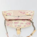 Christian Dior Saddle Chain Shoulder Bag Canvas Pink Silver Auth 194136-16