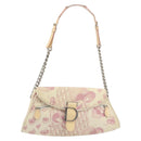 Christian Dior Saddle Chain Shoulder Bag Canvas Pink Silver Auth 194136-2