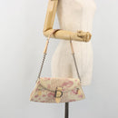 Christian Dior Saddle Chain Shoulder Bag Canvas Pink Silver Auth 194136-24