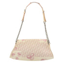 Christian Dior Saddle Chain Shoulder Bag Canvas Pink Silver Auth 194136-3