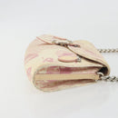Christian Dior Saddle Chain Shoulder Bag Canvas Pink Silver Auth 194136-4