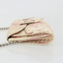 Christian Dior Saddle Chain Shoulder Bag Canvas Pink Silver Auth 194136-5