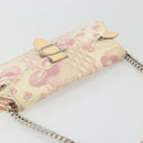 Christian Dior Saddle Chain Shoulder Bag Canvas Pink Silver Auth 194136-6
