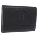 CHANEL COCO Mark Bifold Wallet Caviar Skin Black Silver CC Auth 194143A-1