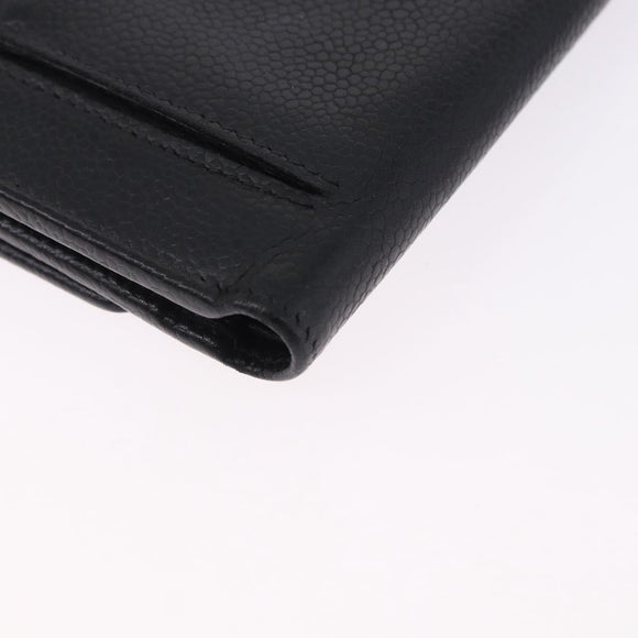 CHANEL COCO Mark Bifold Wallet Caviar Skin Black Silver CC Auth 194143A