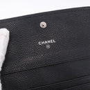 CHANEL COCO Mark Bifold Wallet Caviar Skin Black Silver CC Auth 194143A-14